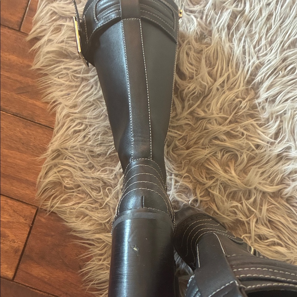 dELiA*s Black Heeled Boots with White Stitching - Picture 3 of 3